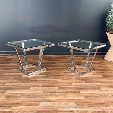 Pair of Mid-Century Modern Chrome & Glass Side Tables, c.1980’s 