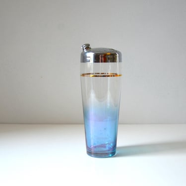 Vintage Blue Fade Glass Cocktail Shaker with Gold, Retro Barware, 1960s 