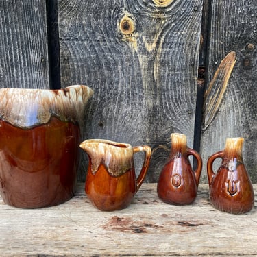 Kathy Kale Pottery — Vintage Kathy Kale Pottery — Brown Drip Glaze Pottery — Brown Pottery — Ceramic Pitcher - Oil and Vinegar - 1960s 