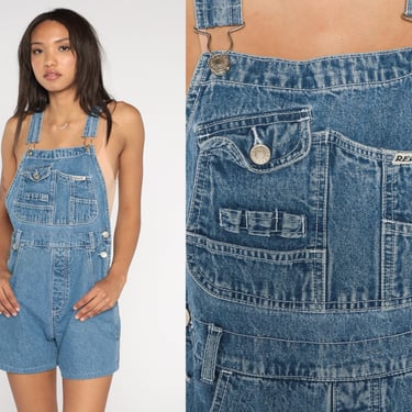 Denim Overall Shorts Revolt Jean Overalls 90s Jean Pocket Bibs Blue Streetwear Woman 1990s Vintage Cargo Extra Small xs 
