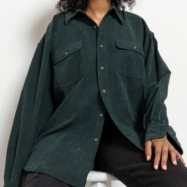 FOREST GREEN SUEDE collared shirt vintage soft long sleeves oversize vintage blouses women / Large Extra Large 