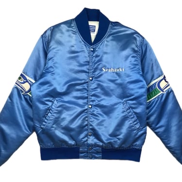 Vintage 70s/80s Starter Seattle Seahawks Football Embroidered Satin Button Up Jacket Size Medium(Flaws) 