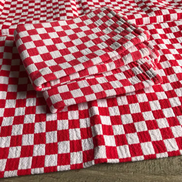 French Bistro Café Table Set, Red Check, Gingham, French Farmhouse Historical Textiles, Table Runner, Napkins, Set of 3 