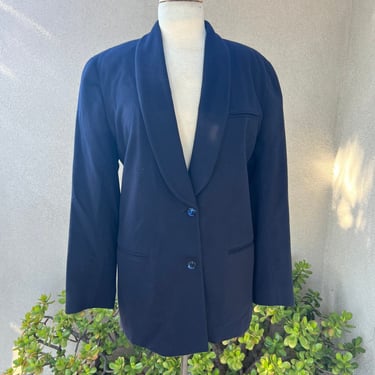 Vintage navy blue cashmere blazer lined pockets Sz 40 Med Alan Austin Beverly Hills 