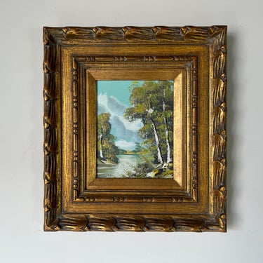 70's Lernis Impressionist Woodland Lake Landscape Oil Painting, Framed 