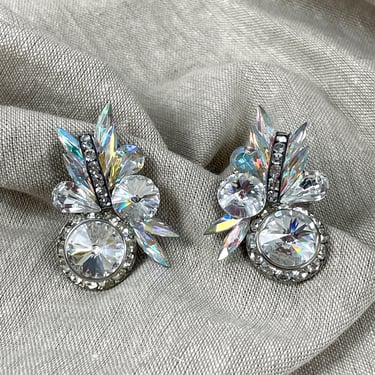 Crystal cluster post pierced earrings - 1980s vintage 