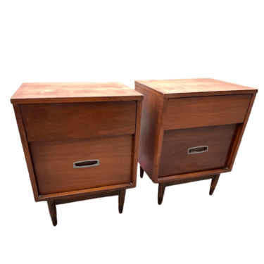 Pair of Mainline by Hooker MCM Two Toned Walnut Nightside Cabinets