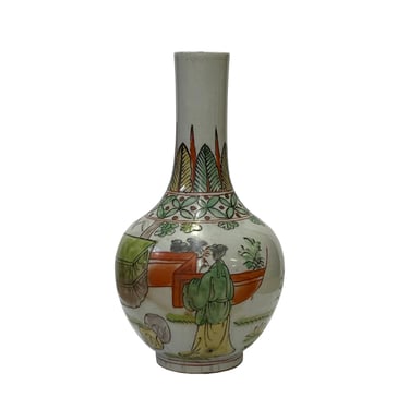 Chinese Distressed Off White Crackle Color Graphic Small Vase ws2960E 