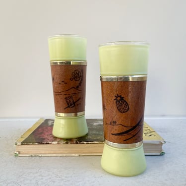 Set of 2, Vintage Mid Century 1960’s Frosted Glass Siesta Ware Tiki Highball Glasses, MCM Barware 