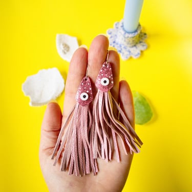 Pika Pika Ika Earrings in Pink - Lightweight & Made from Reclaimed Leather 