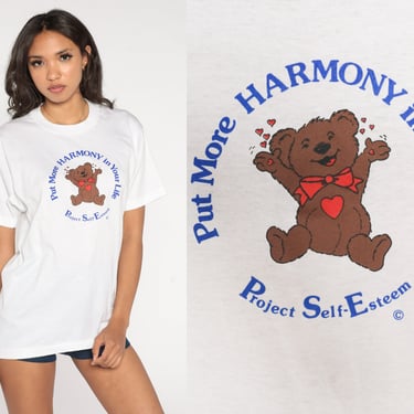 Teddy Bear Shirt 90s Put More Harmony in Your Life T-Shirt Project Self Esteem Graphic Tee Single Stitch Vintage 1990s Screen Stars Medium 