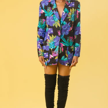 90's Abstract Tropical Floral Blazer | S