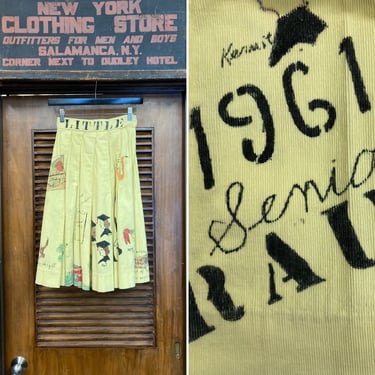 Vintage 1960’s Indiana Senior Cords Artwork Skirt Dated 1961, Vintage Skirt, Hand Painted, 1960s, Senior Cord, Graduation, 