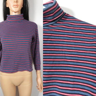 Vintage 90s Striped Cotton Turtleneck Size Youth 10 Or Womens XS 