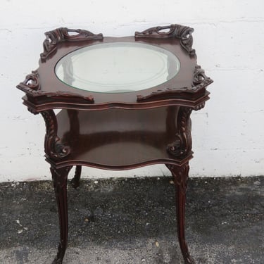 Hand Carved Mahogany Glass Top Side End Lamp Table 3506