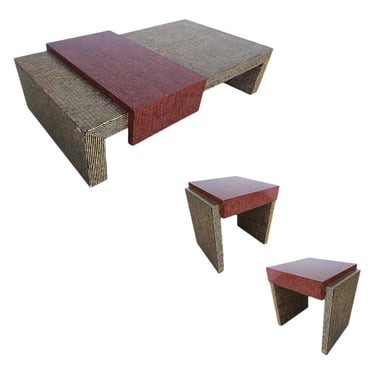 Two-Tone Cubist Style Side Table And Coffee Table Set 