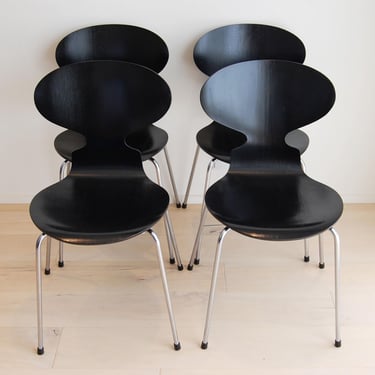 Set of 4 Danish Modern Fritz Hansen Stackable 4-leg Ant Chairs Black 3101 Arne Jacobsen 