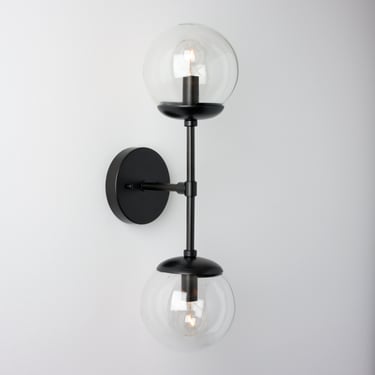 Double Arm Wall Sconce - Mid Century - Modern Lighting Fixture - Clear Glass 