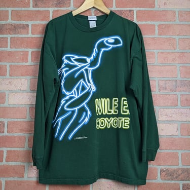 Vintage 90s Neon Wile E. Coyote ORIGINAL Longsleeve Cartoon Tee - Extra Large 