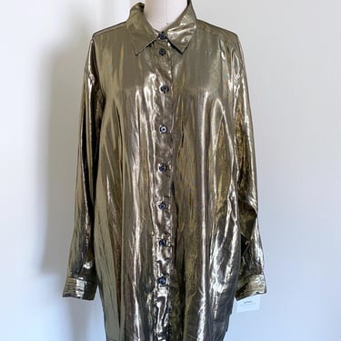 Vintage Gold Metallic Tunic Blouse, Oversized Fit 