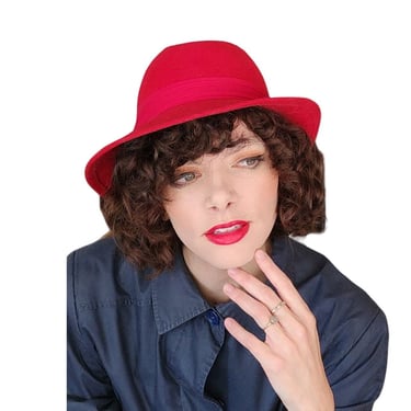 Vintage 70s Raspberry Red Wool Hat Large Brim Betmar 