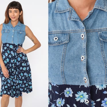 Floral Denim Dress 90s Midi Jean Grunge Dress | Shop Exile