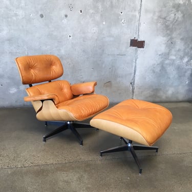 Mid Century Eames Style Leather Lounge Chair & Ottoman