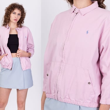 90s Pink Polo Ralph Lauren Harrington Jacket - Petite Large | Vintage Lightweight Zip Up Cotton Twill Windbreaker 