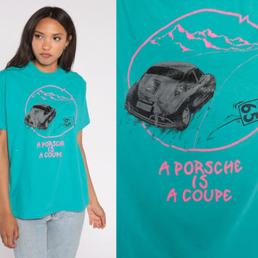Vintage Porsche Shirt 80s 90s Classic Car TShirt A Porsche Is a Coupe Sports Car Turquoise Green Mountain Graphic T Shirt Tee 1990s Small 