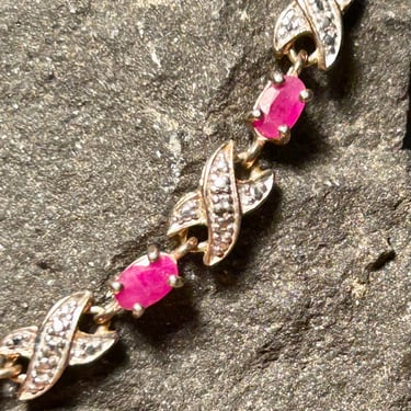Sterling Silver XO  Ruby Gemstone Bracelet Rhinestone Pink Stone 925 Gift Retro Jewelry Vintage 