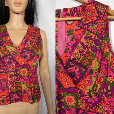 Vintage 60s Psychedelic Flower Power Top Size M 