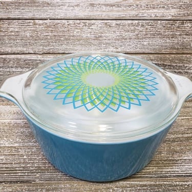 Vintage Blue Spirograph Pyrex Casserole Dish, Promo 475 Lid 2.5 Quart Blue & White Baking Oven Dish, Retro 1960s Pyrex Bowl, Vintage Kitchen 