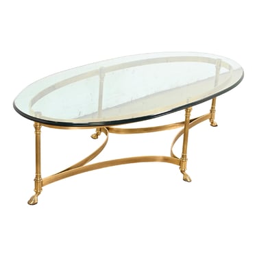 Labarge Hollywood Regency Brass and Glass Hooved Feet Cocktail Table, 1960s