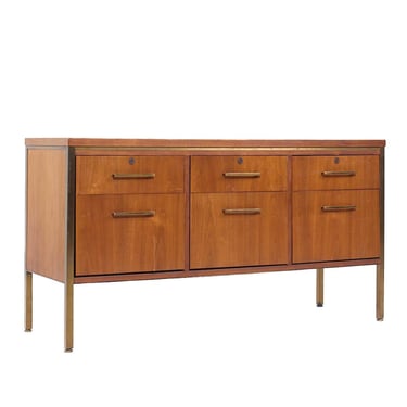 Alma Mid Century Brass and Walnut File Credenza - mcm 