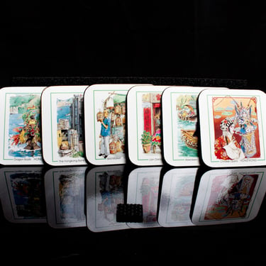 Hong Kong Themed Vintage Coaster Set Of 6 