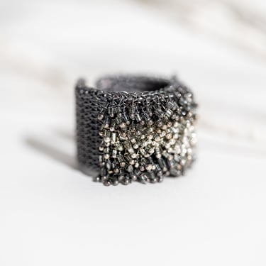 Oxidized Sterling Silver Plated Brass Beaded Ring