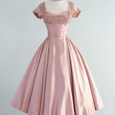 Stunning 1950's Rose Gold Satin Cocktail Dress By Rembrandt / SM