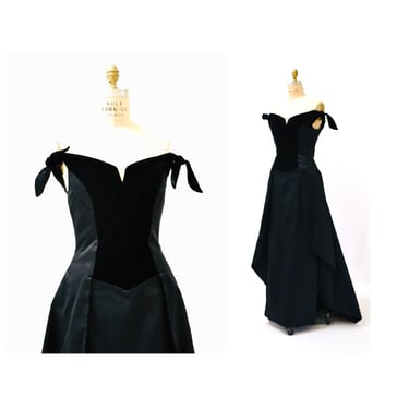 Vintage Escada Couture Black Evening Ball Gown Size 38 Small Black Velvet and Silk Black Evening Gown Dress off the shoulder 90s 00s Dress 