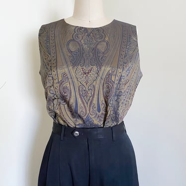 Vintage 90's Printed Tank Blouse, Baroque Style, Jacquard 