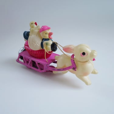 Wind-Up Bunny Toy, Pink Gift Basket Filler, Antique Windup Easter Car 