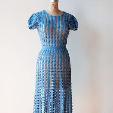 1930s Blue Crochet Dress 