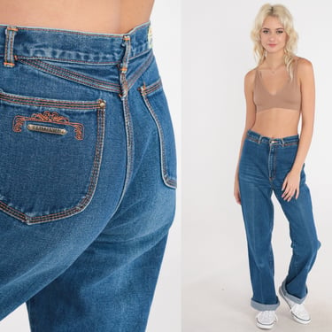 80s Jeans Flared Bootcut Jeans High Waisted Rise Retro Denim Bellbottoms Cuffed Flares Blue Pants Basic Vintage 1980s Brittana Small S 28 