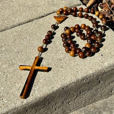Vintage Wooden Rosary Beads 66” Length Extra Long Priest Monk Nun Catholicism Cross 
