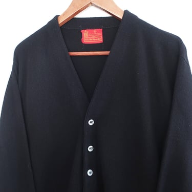 vintage cardigan / black cardigan / 1970s Sears The Mens Store black acrylic grandpa cardigan baggy Medium 