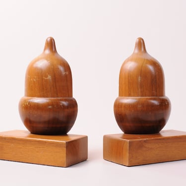 Vintage Wooden Acorn Bookends 