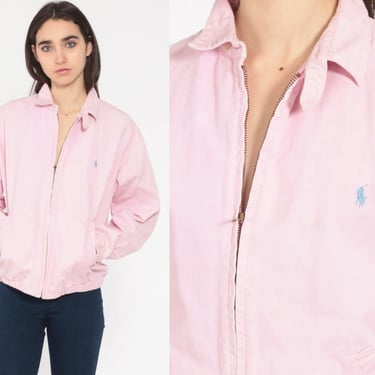 Pink Ralph Lauren Jacket -- 90s Baby Pink Cotton Windbreaker POLO Sport Pink Zip Up 1990s Sportswear RLP Streetwear Coat Medium Large 