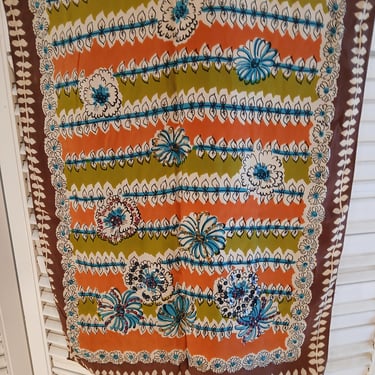 Vintage 40s  Scarf / Teal/Green/Brown/Orange / RARE 