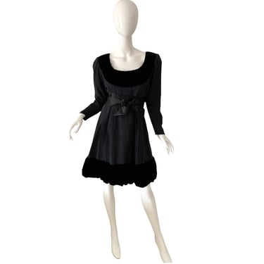 80s Givenchy Couture Dress / Vintage Bow Party Cocktail Dress / 1980s Velvet Dress Medium 