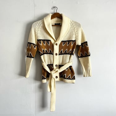 Vintage 70s 80s Cowichan Style Robe Sweatshirt Shawl Collar Womens S/XS 