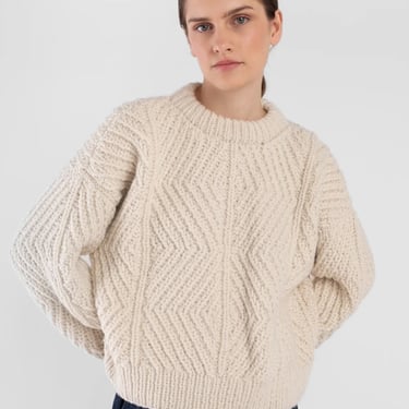 Cream Hand Knit Bevel Sweater